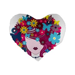 Beautiful Gothic Woman With Flowers And Butterflies Hair Clipart Standard 16  Premium Flano Heart Shape Cushions by BangZart