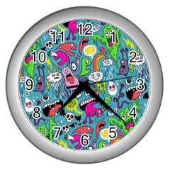 Monster Party Pattern Wall Clocks (silver)  by BangZart