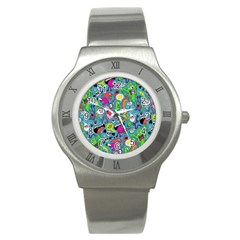 Monster Party Pattern Stainless Steel Watch by BangZart