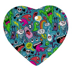 Monster Party Pattern Heart Ornament (two Sides) by BangZart