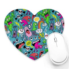 Monster Party Pattern Heart Mousepads by BangZart