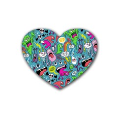 Monster Party Pattern Rubber Coaster (heart)  by BangZart