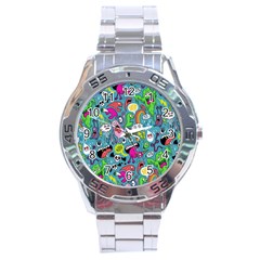 Monster Party Pattern Stainless Steel Analogue Watch by BangZart