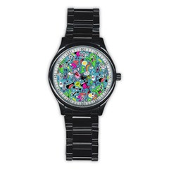 Monster Party Pattern Stainless Steel Round Watch by BangZart