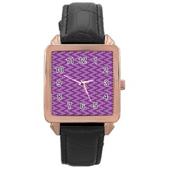 Zig Zag Background Purple Rose Gold Leather Watch  by BangZart