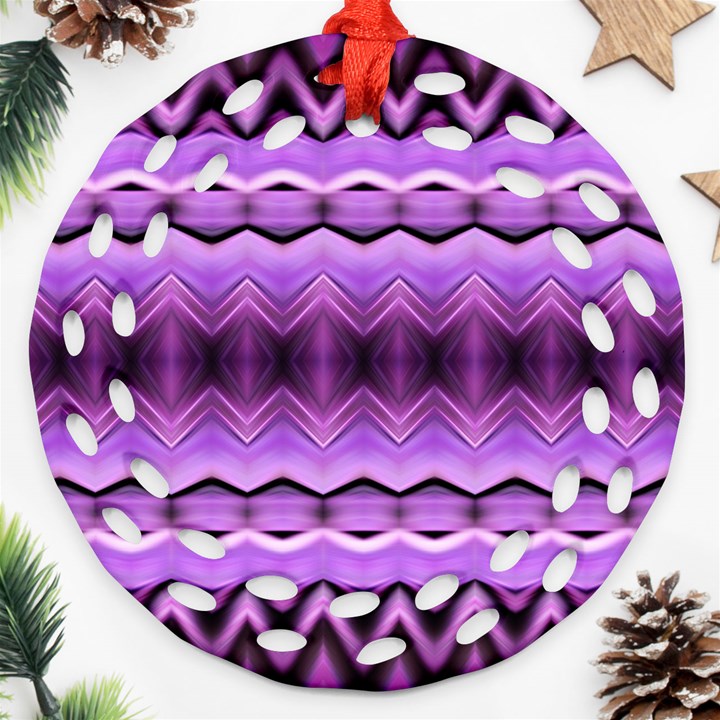 Purple Pink Zig Zag Pattern Round Filigree Ornament (Two Sides)