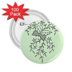 Illustration Of Butterflies And Flowers Ornament On Green Background 2 25  Buttons (100 Pack) 