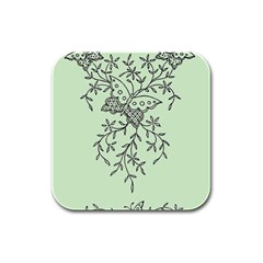 Illustration Of Butterflies And Flowers Ornament On Green Background Rubber Square Coaster (4 Pack)  by BangZart