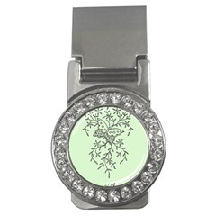 Illustration Of Butterflies And Flowers Ornament On Green Background Money Clips (cz)  by BangZart