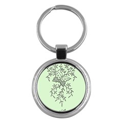 Illustration Of Butterflies And Flowers Ornament On Green Background Key Chains (round)  by BangZart