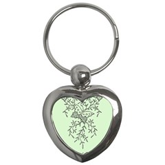 Illustration Of Butterflies And Flowers Ornament On Green Background Key Chains (heart)  by BangZart