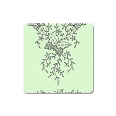 Illustration Of Butterflies And Flowers Ornament On Green Background Square Magnet by BangZart