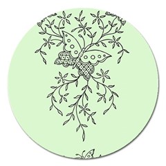 Illustration Of Butterflies And Flowers Ornament On Green Background Magnet 5  (round) by BangZart