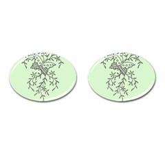 Illustration Of Butterflies And Flowers Ornament On Green Background Cufflinks (oval)