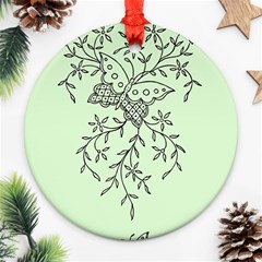 Illustration Of Butterflies And Flowers Ornament On Green Background Round Ornament (two Sides) by BangZart