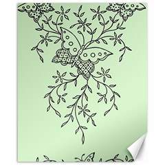 Illustration Of Butterflies And Flowers Ornament On Green Background Canvas 16  X 20   by BangZart