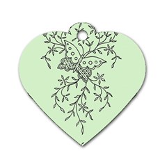 Illustration Of Butterflies And Flowers Ornament On Green Background Dog Tag Heart (two Sides) by BangZart