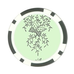 Illustration Of Butterflies And Flowers Ornament On Green Background Poker Chip Card Guard by BangZart