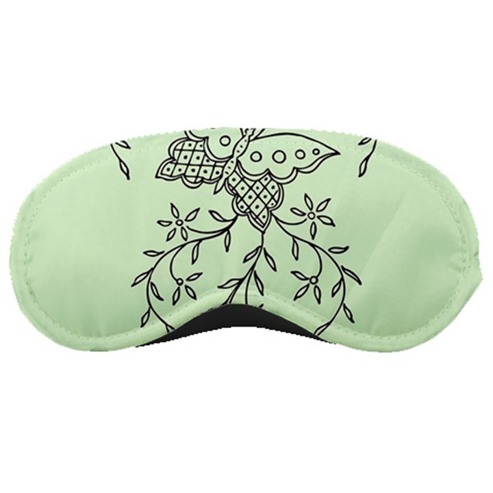 Illustration Of Butterflies And Flowers Ornament On Green Background Sleeping Masks