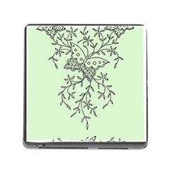 Illustration Of Butterflies And Flowers Ornament On Green Background Memory Card Reader (square) by BangZart