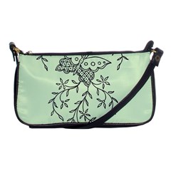 Illustration Of Butterflies And Flowers Ornament On Green Background Shoulder Clutch Bags by BangZart