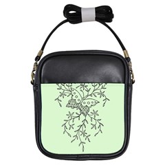 Illustration Of Butterflies And Flowers Ornament On Green Background Girls Sling Bags by BangZart