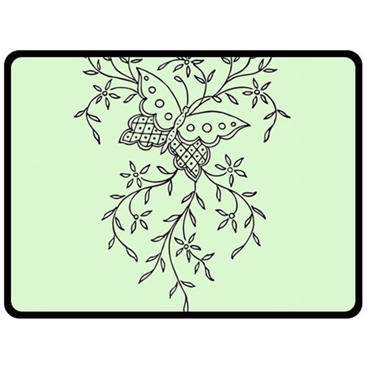 Illustration Of Butterflies And Flowers Ornament On Green Background Fleece Blanket (Large) 