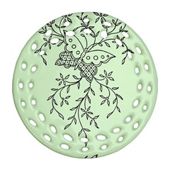 Illustration Of Butterflies And Flowers Ornament On Green Background Round Filigree Ornament (two Sides) by BangZart