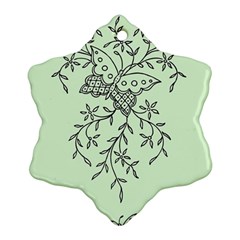 Illustration Of Butterflies And Flowers Ornament On Green Background Snowflake Ornament (two Sides) by BangZart