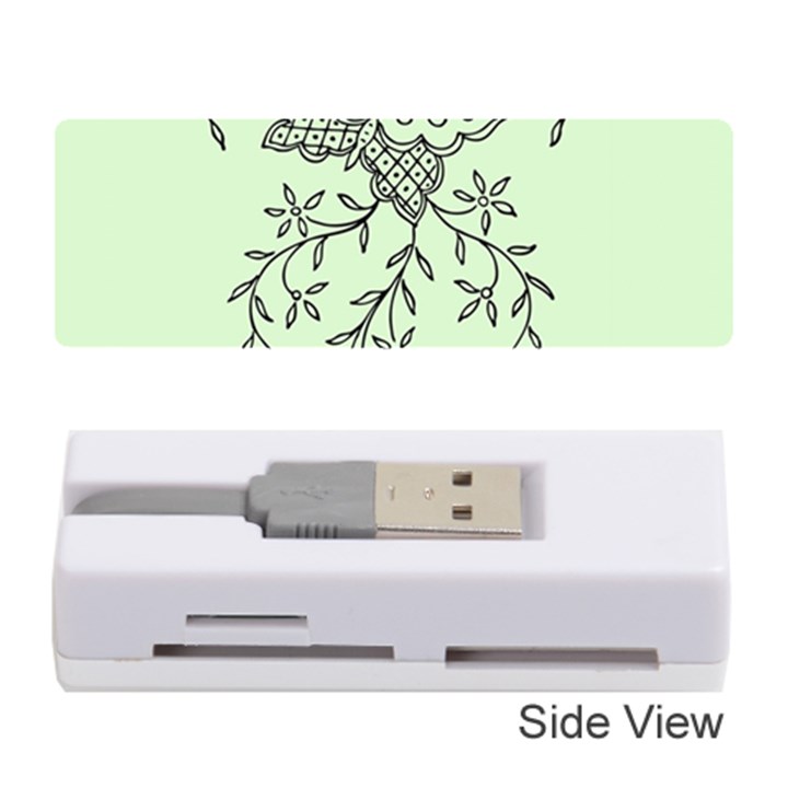 Illustration Of Butterflies And Flowers Ornament On Green Background Memory Card Reader (Stick) 