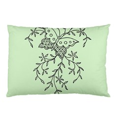 Illustration Of Butterflies And Flowers Ornament On Green Background Pillow Case (two Sides) by BangZart