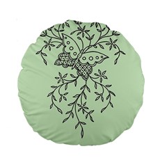 Illustration Of Butterflies And Flowers Ornament On Green Background Standard 15  Premium Round Cushions by BangZart