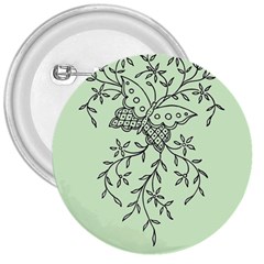 Illustration Of Butterflies And Flowers Ornament On Green Background 3  Buttons by BangZart