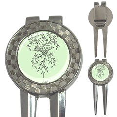 Illustration Of Butterflies And Flowers Ornament On Green Background 3-in-1 Golf Divots by BangZart