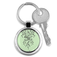 Illustration Of Butterflies And Flowers Ornament On Green Background Key Chains (round)  by BangZart