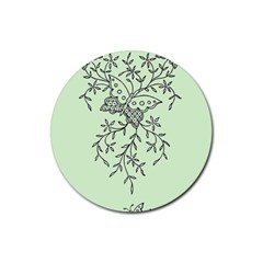 Illustration Of Butterflies And Flowers Ornament On Green Background Rubber Coaster (round)  by BangZart