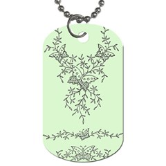 Illustration Of Butterflies And Flowers Ornament On Green Background Dog Tag (one Side) by BangZart