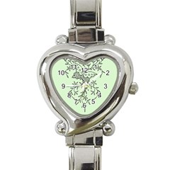 Illustration Of Butterflies And Flowers Ornament On Green Background Heart Italian Charm Watch by BangZart