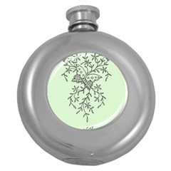 Illustration Of Butterflies And Flowers Ornament On Green Background Round Hip Flask (5 Oz) by BangZart