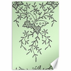 Illustration Of Butterflies And Flowers Ornament On Green Background Canvas 12  X 18   by BangZart