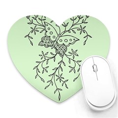 Illustration Of Butterflies And Flowers Ornament On Green Background Heart Mousepads by BangZart