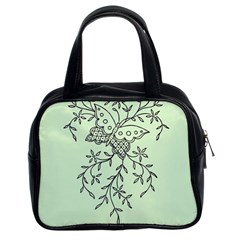 Illustration Of Butterflies And Flowers Ornament On Green Background Classic Handbags (2 Sides) by BangZart