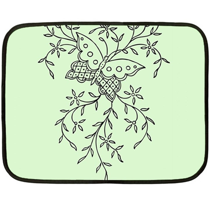 Illustration Of Butterflies And Flowers Ornament On Green Background Double Sided Fleece Blanket (Mini) 