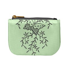 Illustration Of Butterflies And Flowers Ornament On Green Background Mini Coin Purses by BangZart