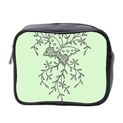 Illustration Of Butterflies And Flowers Ornament On Green Background Mini Toiletries Bag 2-side by BangZart