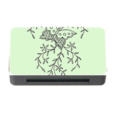 Illustration Of Butterflies And Flowers Ornament On Green Background Memory Card Reader With Cf by BangZart