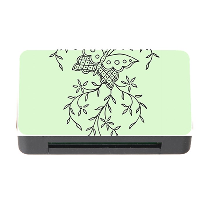 Illustration Of Butterflies And Flowers Ornament On Green Background Memory Card Reader with CF