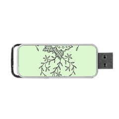 Illustration Of Butterflies And Flowers Ornament On Green Background Portable Usb Flash (one Side)