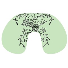 Illustration Of Butterflies And Flowers Ornament On Green Background Travel Neck Pillows