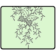 Illustration Of Butterflies And Flowers Ornament On Green Background Double Sided Fleece Blanket (medium)  by BangZart